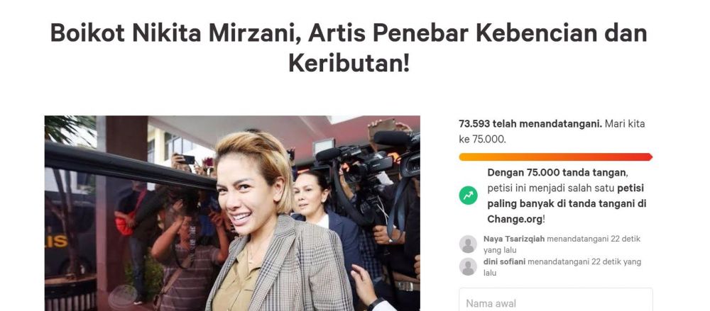 Tangkap Layar Petisi Boikot Nikita Mirzani